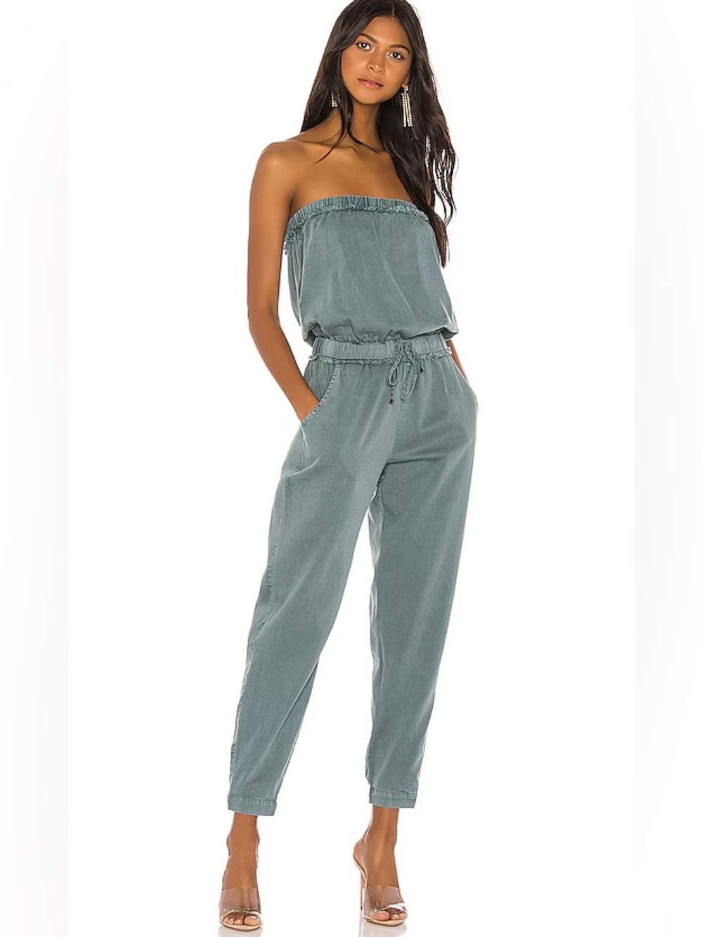 Revolve Young Fabulous and Broke YFB Teal Linen Reece Jumpsuit